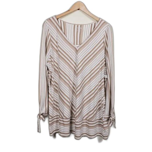 Kim Rogers Striped Top Womans Size M White Tan - Picture 1 of 8